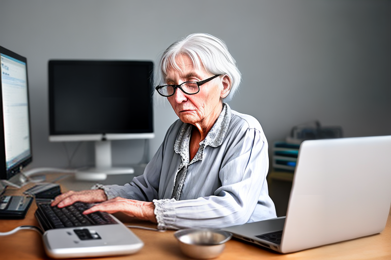 silver hair old woman working with the computer 2